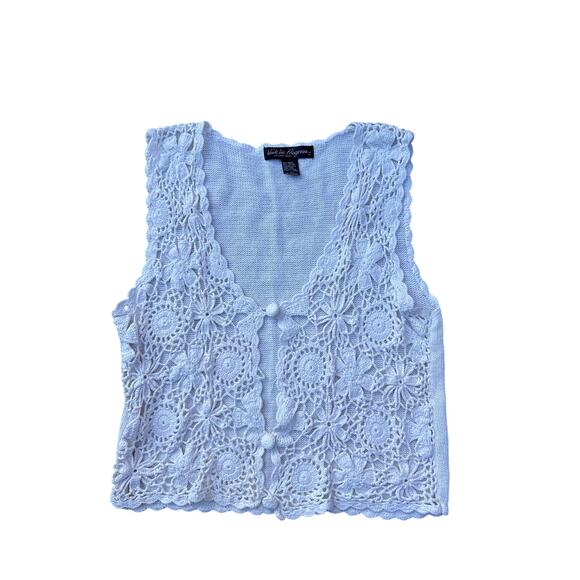 Women’s Vintage Crochet Lace Vest Top Blue Festival Y2K...
